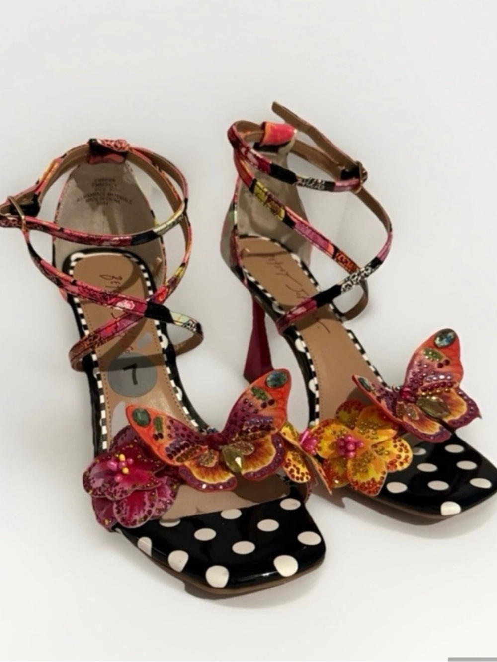 Betsey Johnson Multicolor Butterfly Floral Strappy Heels
